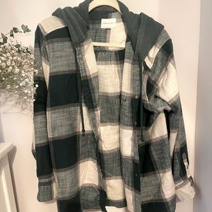 Evergreen Flannel Oversized Hooded Jacket